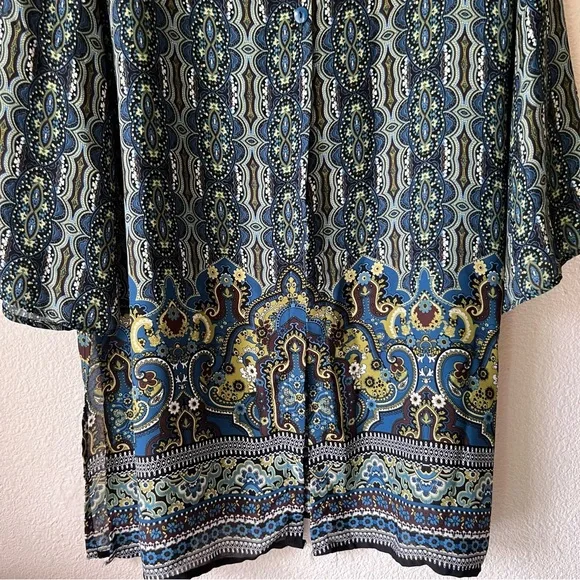 Ashley Stewart black & blue geometric design tunic Sz 14/16 - Picture 7 of 7